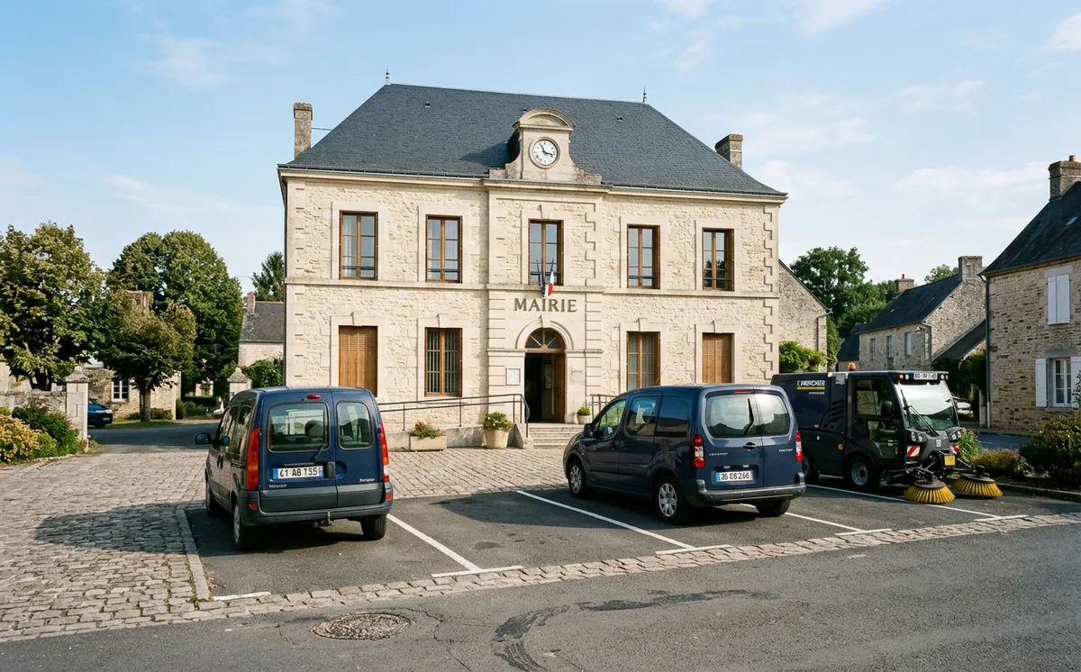 Mairie avec véhicules municipaux