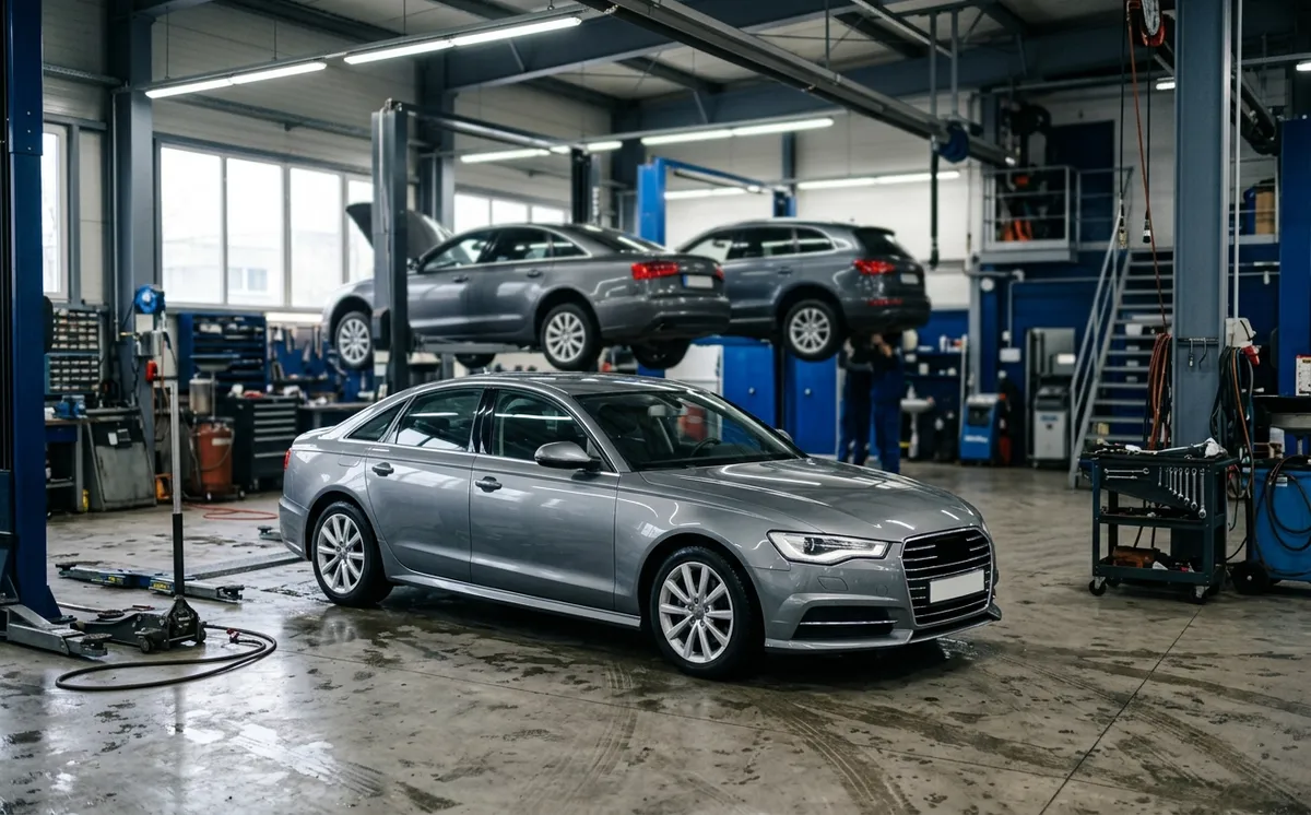 Atelier de garage automobile avec véhicules