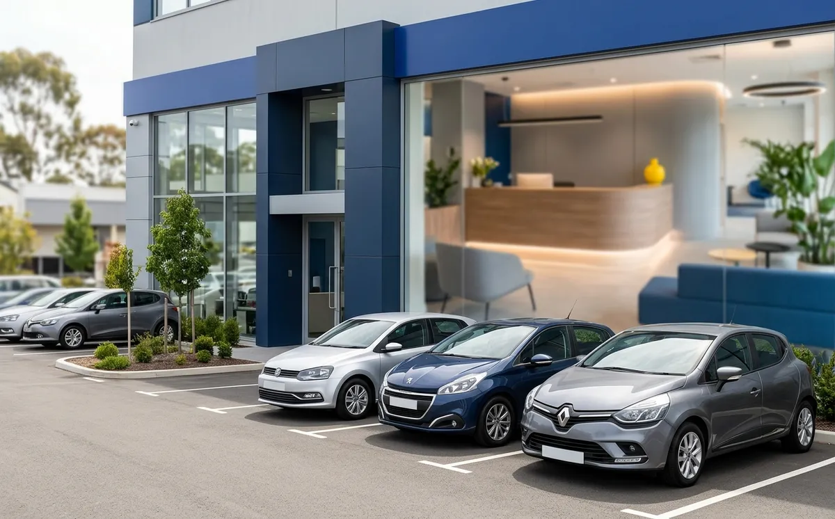 Agence de location avec voitures alignées